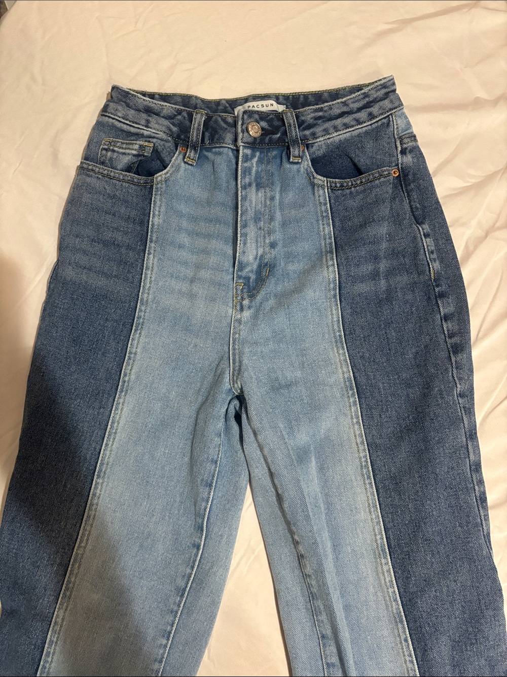 PacSun Two-Tone High-Rise Women's Jeans - Light & Dark Blue Panels